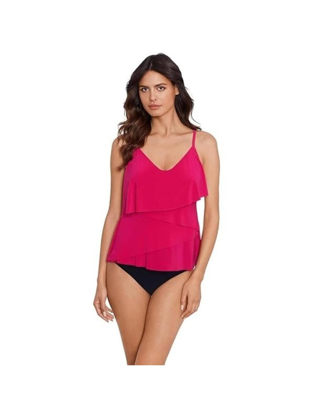 126$ Magicsuit Solids Chloe Tiered Tankini Top Women's Size 10 Dark Red